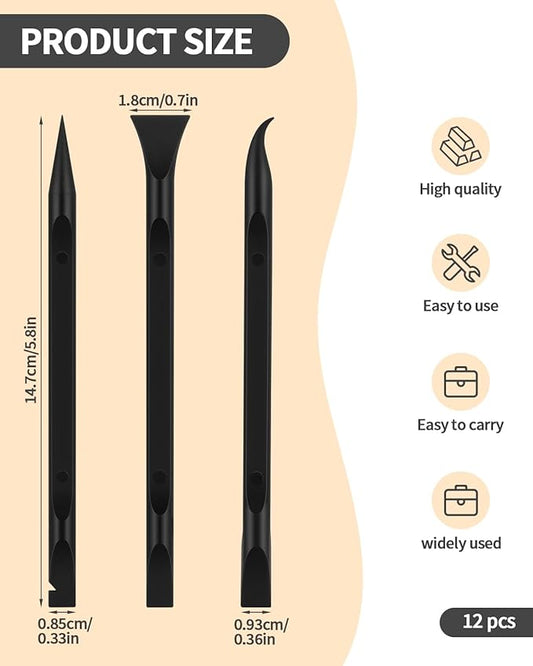 12 PCS Carbon Fiber Plastic Scrapers Tool, Non-Scratch Scraper Tool for Tight Spaces, Multi-Purpose Label Scraper Pen-Shaped, for Car Cleaning Supplies, Kitchen, Crevices, Stains (Black)