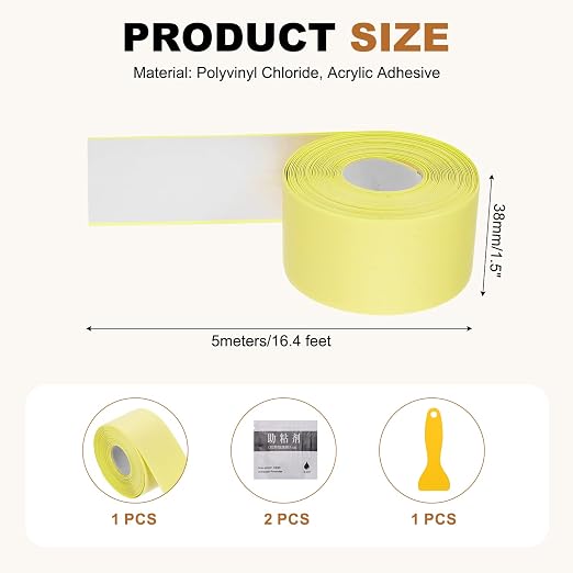 uxcell Caulk Tape Waterproof, 1.5 Inch x 16.4 ft Self-Adhesive Sealant Sealing Strip Caulking Sealant Tape PVC with Tool for Kitchen Sink Toilet Bathroom Bathtub Floor, Beige