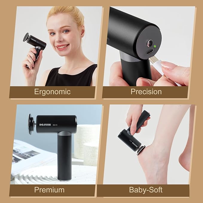 Premium Electric Foot Callus Remover, Ergonomic T-Grip 2600mAh Rechargeable 3 Speeds All Metal Foot File for Dead Skin Cracked Heels Pedicure Tool at Home with 60pcs Replacement Pads (Black)