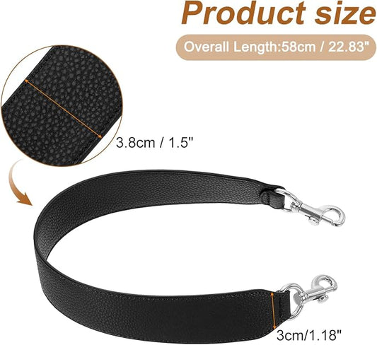 uxcell 22.83 Inch PU Leather Short Bag Strap with Clasp, Purse Handles Handbags Replacement Straps for Clutch Bag Crossbody Underarm Bags, Black, Silver Buckle