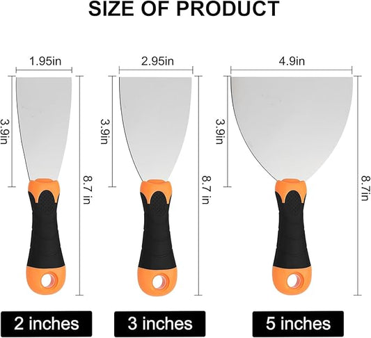 3-Piece Spackle Knife Set: 2", 3",and 5" Professional Putty Knives - Paint Scraper and Drywall Tools for Wall Repair-WEGAZ