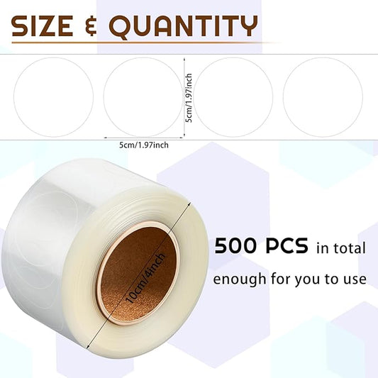 Zonon 500 Pcs Label Protector Back to School Clear Labels Stickers Wafer Seals Waterproof Labels Library Supplies for Protecting Barcodes, Numbers and Stickers (2 Inch in Diameter,Round)