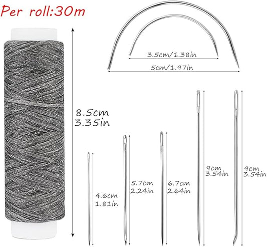 Ftyiwu Waxed Thread, Upholstery Needle and Thread 32 Yards with 7PCS Hand Sewing Needles for Home Upholstery Carpet Canvas Repair Leather Sewing (Dark Gray)