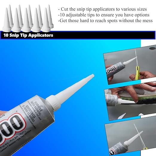 E6000 Craft Adhesive Bundle: 3.7 fl oz Tube with 10 Snip Tip Applicators, Set of 5 Plastic Spreader Tools and Set of 5 Nail Dotting Tools - Double-Headed with Various Sizes for Optimal Application