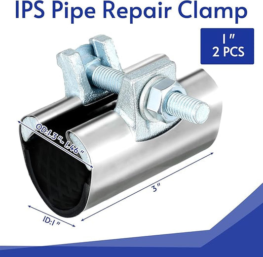 Tandefio 2 Pcs IPS Pipe Repair Clamp 304 Stainless Steel Pipe Clamp Patching and Repairing Leaky 3 Inch Length Suitable for Coppe Galvanized Steel(1 Inch)