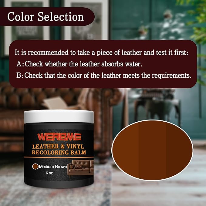 Leather Recoloring Balm - Leather & Vinyl Repair Balm for Furniture, Couches,Car Seats, Auto Interior & Accessories, Restores Faded, Worn, Scratched and Cracked Leather Surfaces (Medium Brown)