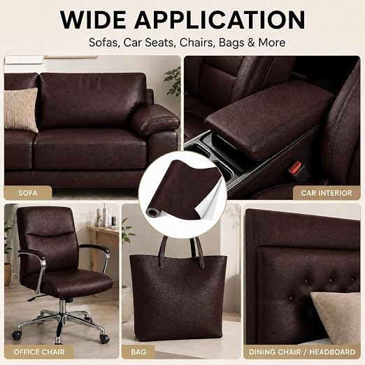 Self Adhesive Leather Repair Patch 24x54 Inch Sofa Car Seat Strong Adhesive | YAWQIRV Strong Self Adhesive Patch, Leather Repair Kit and Vinyl Repair Kit, Waterproof Scratch Fix, Durable, Reddish Brown