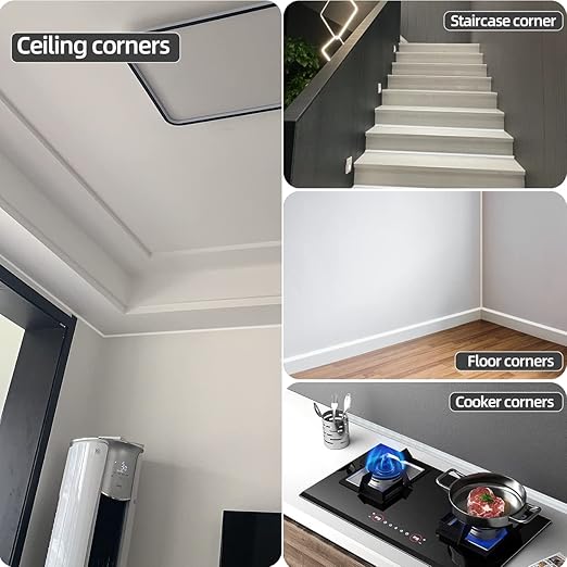 KNEELISA 16.4ft/5m Flexible Peel and Stick Quarter Round Molding Trim for Walls,Bendable 1/4 Round Rubber Floor Shoe Molding,Crown Moulding Ceiling Border Trim,Double Adhesive Caulk Strip,White