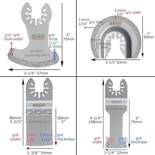 XXGO 4 Pcs Oscillating Tool Diamond Grout Blade for Grout Removal XG4004D