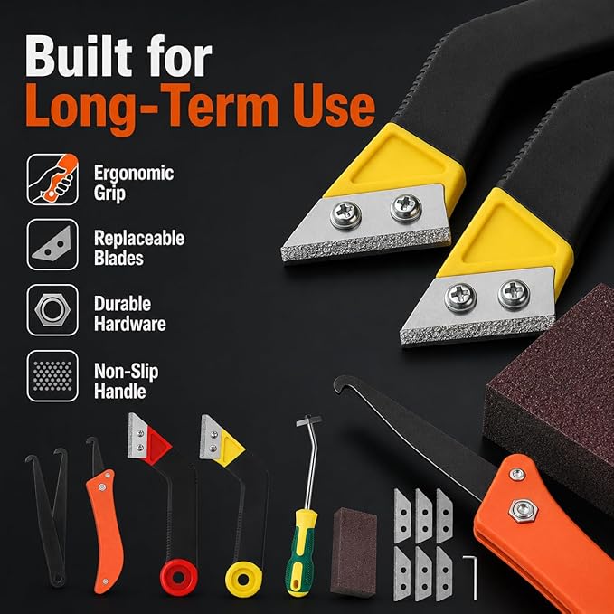 Grout Removal Tool Kit, 2 Saws with 6 Replacement Blades, Hand Grout Saw and 2 Cleaning Blades for Tile Gap Cleaning and Repair