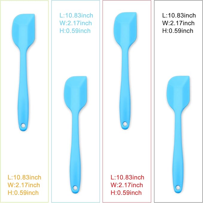 4‑Piece Silicone Spatulas Set Heat Resistant 600°F Seamless Steel‑Core Rubber Spatulas for Nonstick Cookware ALLWIN HOUSEWARE Uniform Length Kitchen Spatulas for Cooking & Baking, Blue
