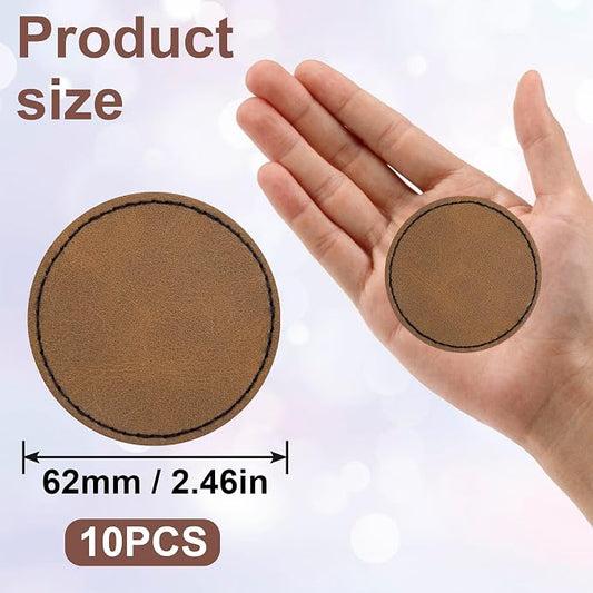 SmallCat 10 PCS Round Leather Patches for Hats, Iron on Blank Patch, Artificial Leather Patches for Laser Engraving, Repair Patch for DIY Sewing Crafts for Hats, Jackets, Jeans - Khaki