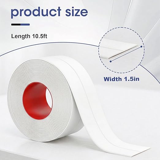 Caulk Tape Waterproof Self Adhesive, Peel and Stick Caulking Strip for Bathtub Toilet and Kitchen Sink, Flexible PVC Bathroom Seal Tape for Shower Edge and Gap Repair (3 Rolls)