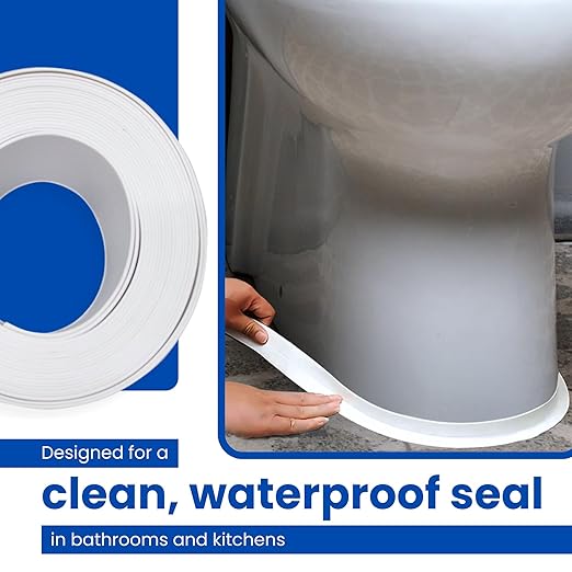 Gadgetime USA Bath & Kitchen Caulk Tape Sealant Strip - PVC Self Adhesive Waterproof Tape for Tub and Wall Sealing - Tape Caulk Sealer - Waterproof Sealant Tape - White - 1.5" x 10.5 Feet