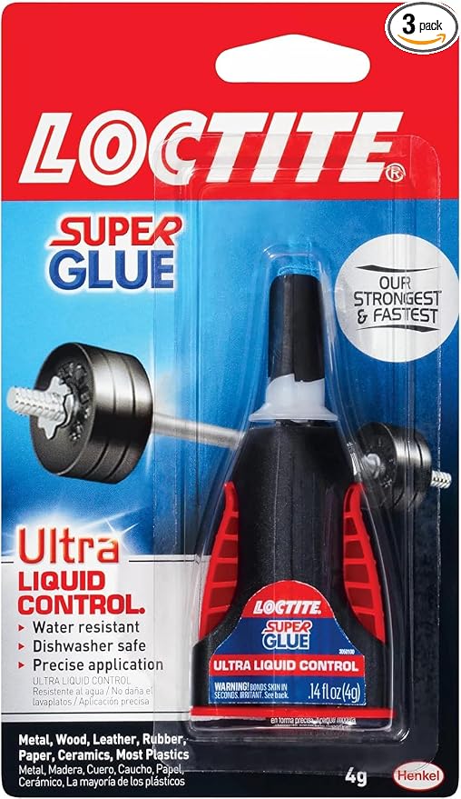 Loctite Super Glue Ultra Liquid Control, 4g Bottle (Pack of 3) Heavy‑Duty Instant Adhesive for Plastic, Wood & Metal, Dishwasher Safe Clear Superglue with Precision Nozzle, Quick‑Dry Formula