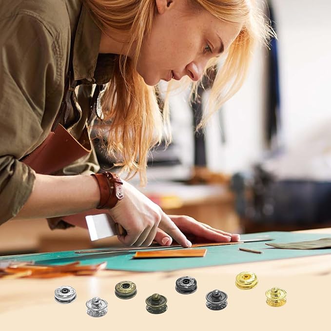 100 Sets Leather Snap Fasteners Kit, 10mm Snaps Button, Metal Snap Buttons Press Studs with 4 Install Tools 4 Colors for Leather Bag Clothes Jackets Jeans Wears Bracelets Fashion DIY Sewing