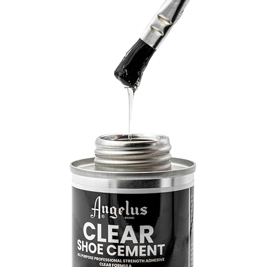 Angelus Clear Shoe Cement - 4 oz Professional-Strength Glue Quick Drying Contact Adhesive for Leather, Vinyl & Fabric - Dries Clear, No Stains, Waterproof Shoe & Sneaker Rubber Cement Glue with Brush