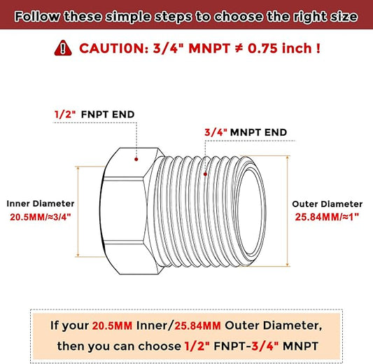 Pack of 3, 3/4" Male NPT to 1/2" FeMale NPT Solid 304 Stainless Steel Hex Bushing, Hose Fittings Adapter Reducer for Pipe Leak Repair, Bathroom Remodeling, Tool Extensions