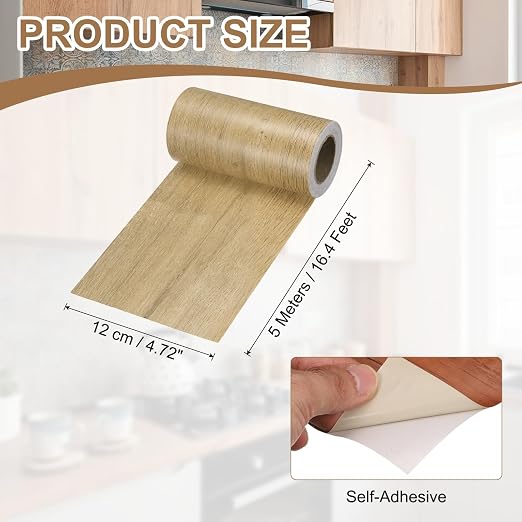uxcell Wood Tape, 5 Inch x 16ft Self-Adhesive Wood Grain Repair Tape Patch with Plastic Scraper for Baseboards, Doors, Windows, Floor Repair and Furniture Renovation, Khaki