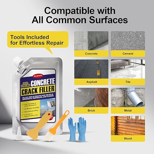 Self-Leveling Concrete Crack Filler – High Elasticity Waterproof Cement Sealant, 35.3oz Fast-Drying DIY Outdoor Concrete Joint Repair Seal Glue for Driveway, Sidewalk, Patio, Garage Floor - 2Pack Gray