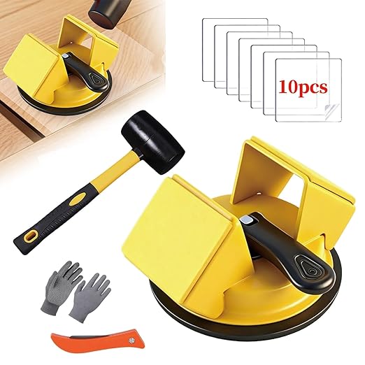 Floor Gap Fixer Tool,2026 Upgrade Heavy Duty Floor Gap Fixer Suction Cup Tool with 10pcs Sticky Pads,Rubber Mallet & Slot Cutter for Laminate Vinyl Flooring Tools(Yellow)