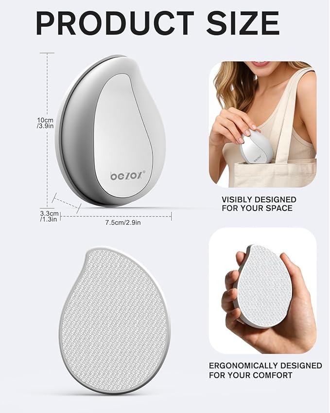 BEZOX Glass Pumice Stone, Foot File Callus Remover for Feet, Professional Foot Scrubber for Dead Skin & Cracked Heels – Premium Pedicure Tools with Anti-Slip Handle and Protective Cover - White