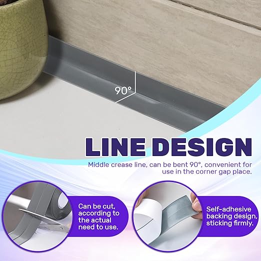 LELE LIFE 2 Rolls Caulk Tape Waterproof Self Adhesive, Toilet Caulk Strip Sealant Tape Sealing Strip for Bathroom, Kitchen, Shower, Bathtub Caulking Tape, 1.5" x 10.5Ft, Grey