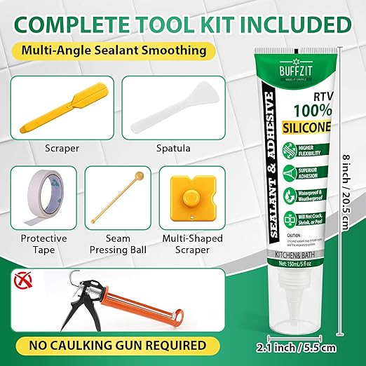 Silicone Sealant Adhesive Silicone Caulk, No Caulking Gun Needed, 100% Waterproof Flexible Sealant, Strong Bond, Shrink & Crack Resistant for Automotive, Kitchen, Bathroom & Windows, 5 Oz Black