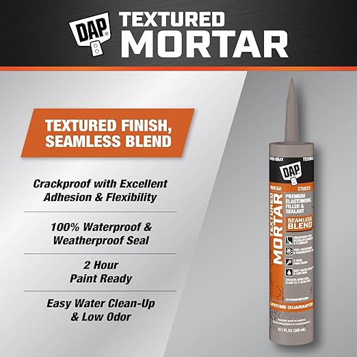 DAP Textured Mortar Premium Elastomeric Latex Filler & Sealant, Gray, 10.1 Oz (7079810082) (Pack of 12)