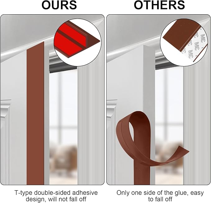 Benory T-Shaped Silicone Weather Stripping Door Seal Strip for Door & Window Frames - 20Ft Draft Stopper (Brown)