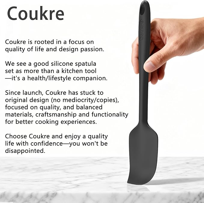 Coukre Silicone Spatula Set of 5,High Heat Resistant, Food Grade Silicone, Upgraded Extended Reinforced Handle,Dishwasher Safe, for Baking, Cooking (Pure Colorful B, Solid color)