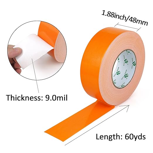 BOMEI PACK Orange Duct Tape, Heavy Duty Strong Waterproof Industrial Color Duct Tape 9.0mil x 1.88inch x 60yds for Packing and Repairing