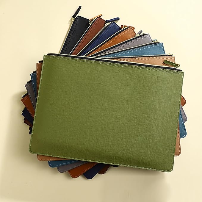 PU Leather A4 File Folder Zipper Document Holder Envelope Folder Case for Receipt Contract (Gray)