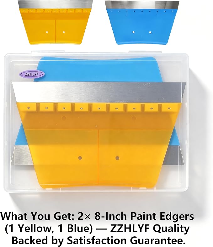2 Pack 8 Inch Paint Edger & Trim Guard, Stainless Steel Cutting-in Tool, Painter's Tape Alternative for Ceilings, Baseboards, Door Frames & Trim, Yellow & Blue
