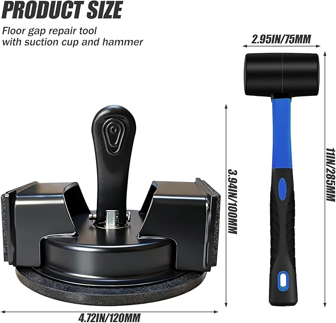 Floor Gap Fixer Tool for Laminate Floor Gap Repair,Floor Repair Kit with Suction Cup and Mallet,Perfect for Floor Gap Closing Repair Tool,Not Suitable for Scraped Surface Floor(Double headed black) 