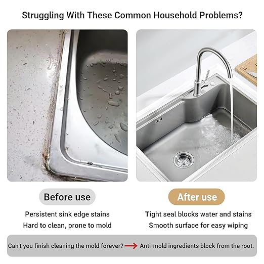 Caulk Tape Waterproof Self Adhesive, Kitchen Tape, LAVILI Toilet Sealer Around Toilet Base Waterproof Sealant Strip for Kitchen Countertop, Bathroom, Toilet, (Clear 3.7cm x 10.1Ft)