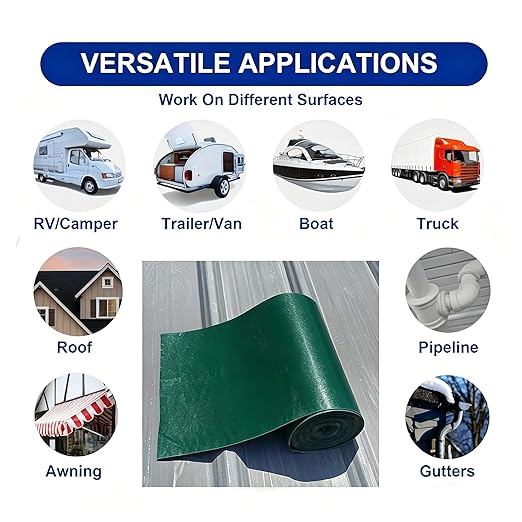 Waterproof Sealant Tape Self Adhesive Rubberized Asphalt Tape for RV Roof Metal Roof Corrugated Roof Leak Repair UV Resistant Heavy Duty Waterproofing Membrane (Green, 7.874in*196.85in)