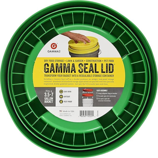 GAMMA2 Gamma Seal Lid - Pet Food Storage Container Lids - Fits 3.5, 5, 6, & 7 Gallon Buckets, Green, Made in USA (Pack of 12)