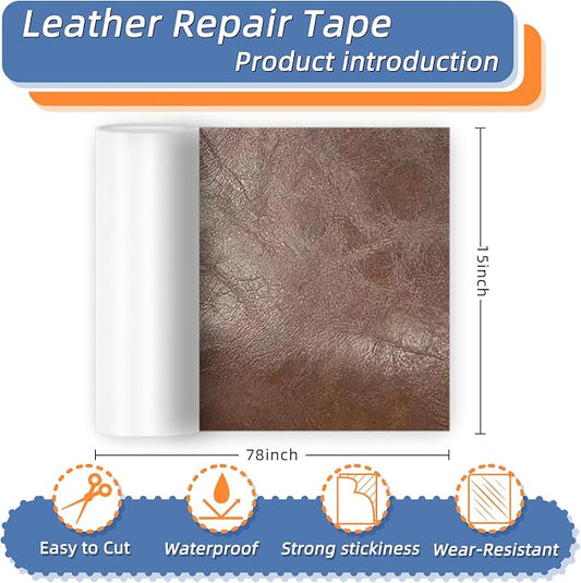 Self Adhesive Faux Leather Repair Patch,1Roll 15x78 Inch Leather Repair Tape for Furniture,Couch Tape for Couches,Bed,Car Seats,Chair,Brown