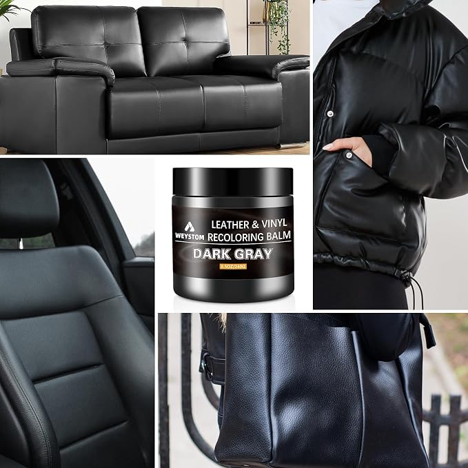Leather Recoloring Balm - Leather Repair Kit for Furniture, Dye, Recolor, Renew, Repair & Restore Aged, Faded, Cracked, Peeling and Scuffed(Dark Gray)