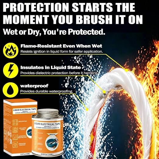 5.29 oz Liquid Electrical Tape Quick-Drying Insulating Glue with Brush Cap - Quick-Dry Waterproof Sealant for Wires, Cables, Connectors, Outdoor & Automotive Electrical Equipment (White)