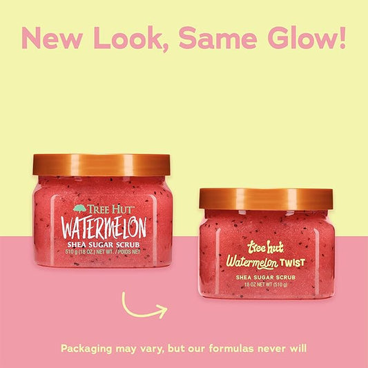 Tree Hut Watermelon Shea Sugar Scrub, Exfoliating, Hydrating & Moisturizing Body Scrub with Shea Butter & Nourishing Essential Oils, Smooth & Soften Skin, 18 oz