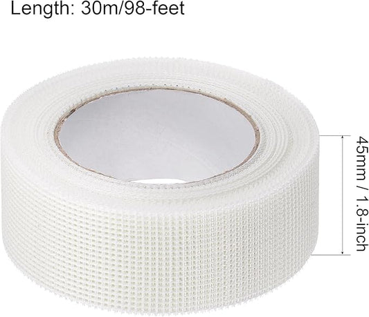 uxcell Drywall Joint Tape Self-Adhesive Fiberglass 1.8-inch x 98-feet Repair Patch Wall Hole Crack Mesh Size 2mm