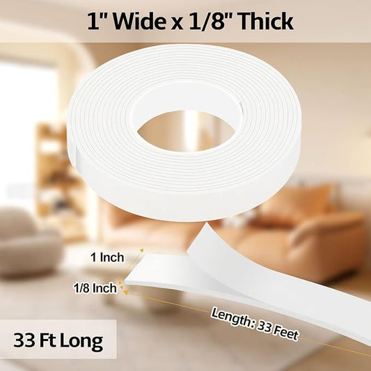 1 in Wide x 1/8 in Thick x 33FT Foam Weather Stripping Door Seal,Window Sealing Tape,Single-Sided Self-Adhesive Insulation Sealing Strip White