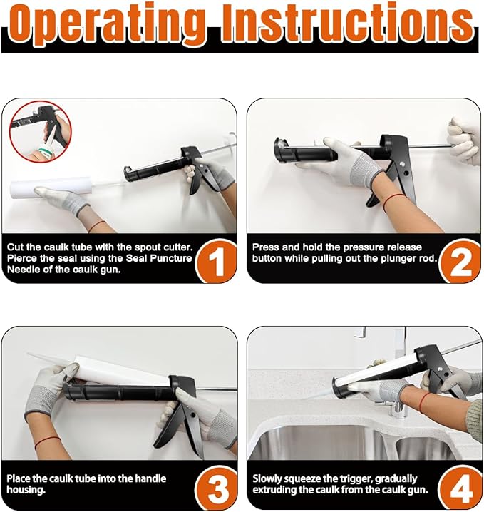 Holothurian Caulking Gun, Caulk Gun No Drip,Sealant Finishing Tool Grout Scraper for Kitchen Bathroom Window Sink Joint, 1/10 Gallon Cartridge, 10:1 Thrust Ratio, Black