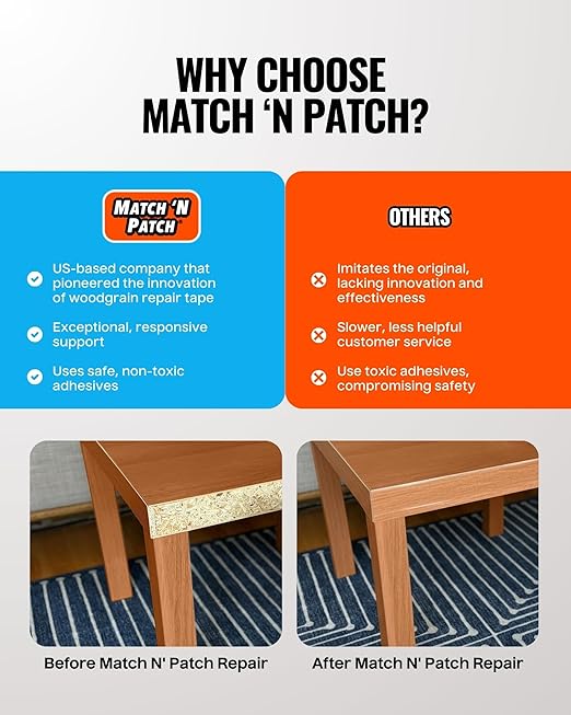 MATCH 'N PATCH Wood Grain Repair Tape - Wheat Maple, 2.25 in x 15 ft (1-Pack) – Wood Grain Colored Duct Tape for Mirror Frame, Trim, Borders, Floor and Other Furniture, Scratch Repair Kit