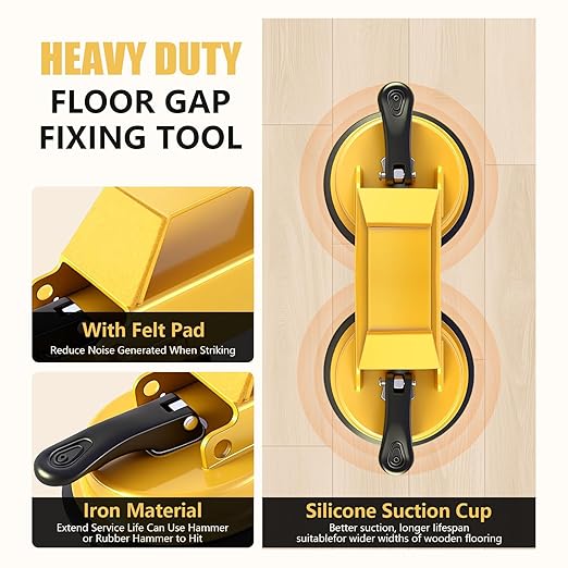 Floor Gap Fixer Kit with Silicone Caulking Tool, Heavy Duty Dual Suction Floor Gap Repair Tool with Hammer, Slot Cutter, Sticky Pads & Sealant Scraper for Hardwood Flooring