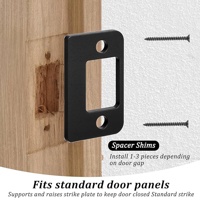 Door Strike Plate, 3 Thickness Sizes Standard Door Strike Spacer Shim Plates Stainless Steel Door-Gap Blocker Kit Doors Latch Plate with 3 Wood Dowel Strips and 4 Adapter Screw for Doors Frame Repair