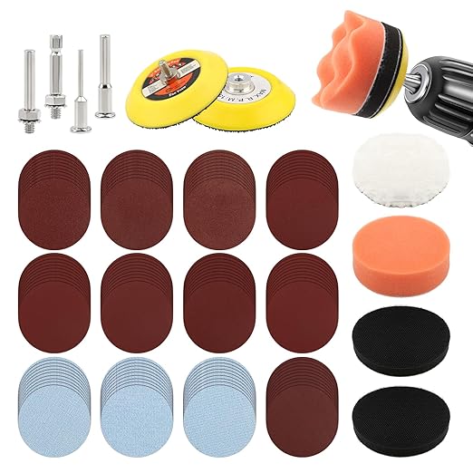 131pcs 3inch Sanding Disc Drill Polishing Kit, Sanding Attachment for Drill Grinder Rotary Tools,Dry Wet Headlight Restoration Kit for Car Polishing,Glass Finishing,Scum Removal