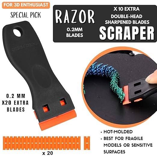 High-Quality 3D Printer Tool Removal Scraper Kit, 4 Types of Sharpened Blades & 20 Extra Blades, 3D Printer Scrapers for Fast Separation Large Medium Small Models, Great 3D Printer Accessories Gifts